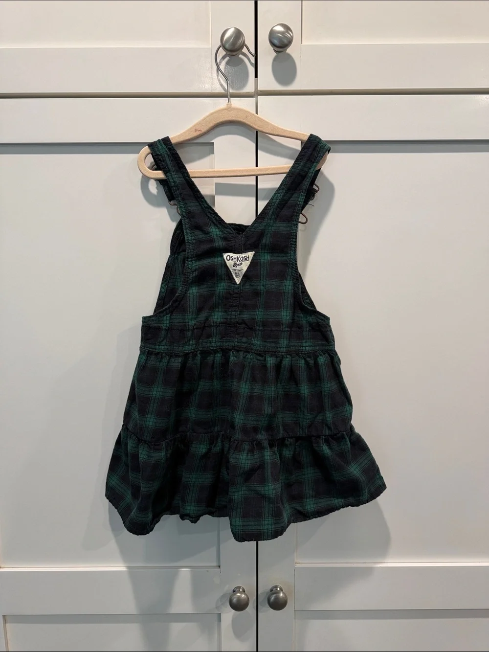 OshKosh B'gosh Dark Green and Blue Plaid Pinafore Overalls Dress